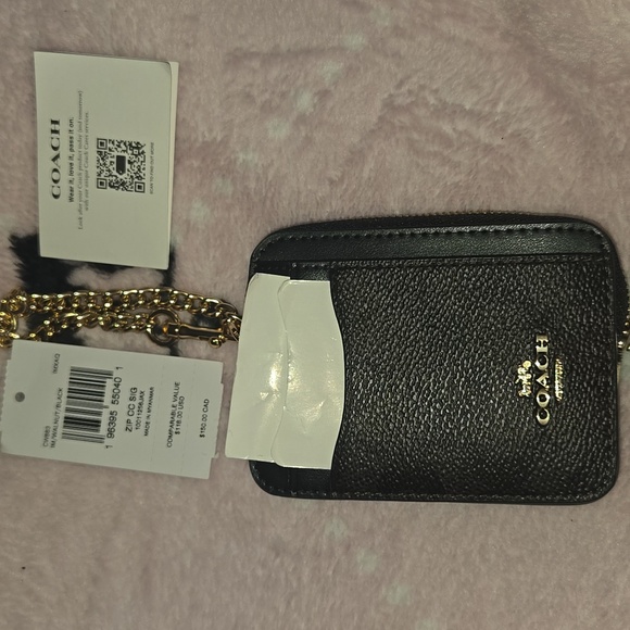 Coach Handbags - NWT Coach Black Card Holder with Gold Chain